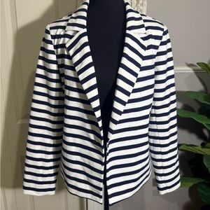 Chico's Navy & White Striped Knit Blazer